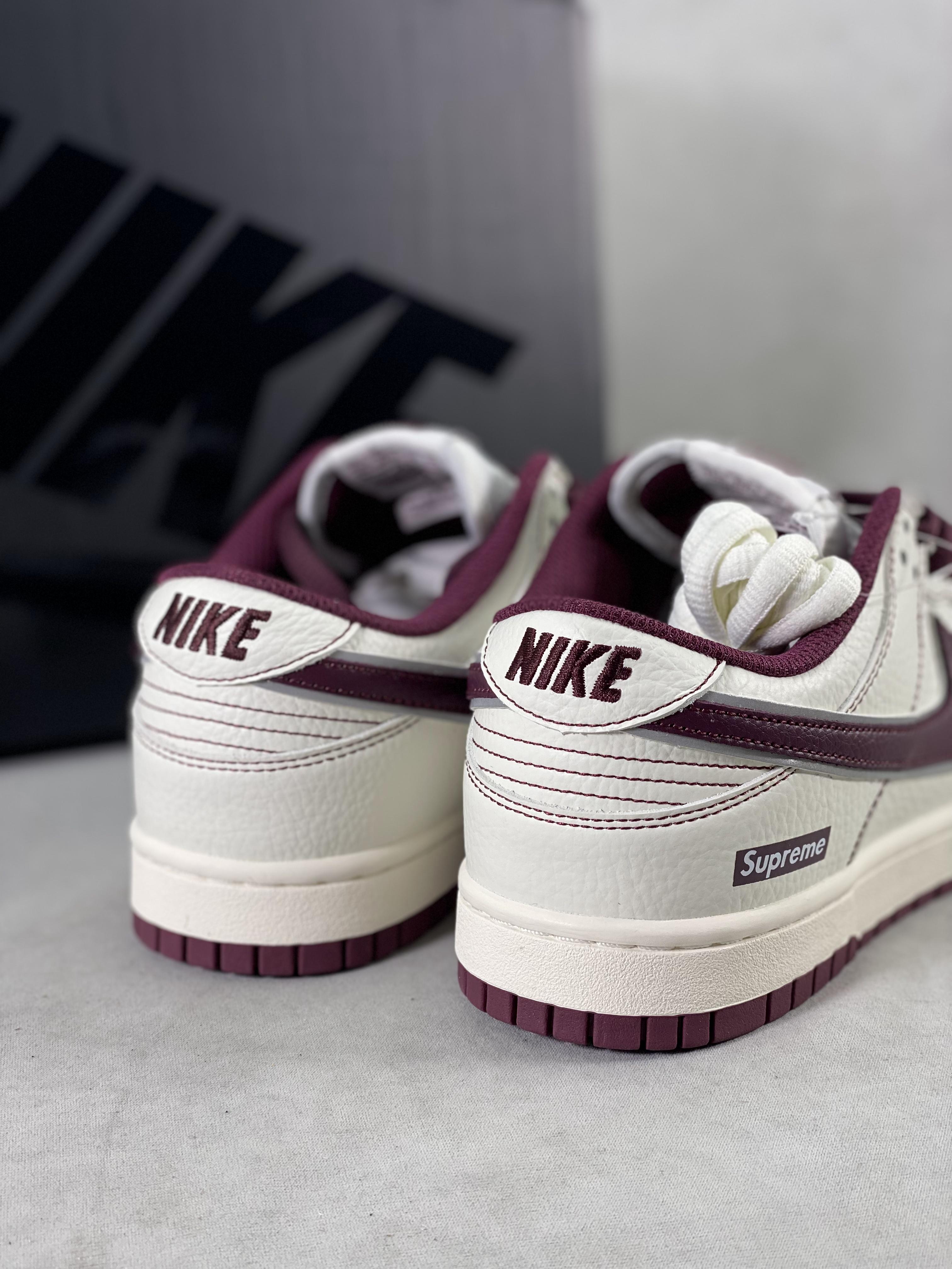 Supreme x Nike By You SB Dunk Low Retro SP dunk series low-top casual sports skateboard shoes "Sup rice white wine red stitching" Item number: RM2308-235 Size: 36-45 (with 9