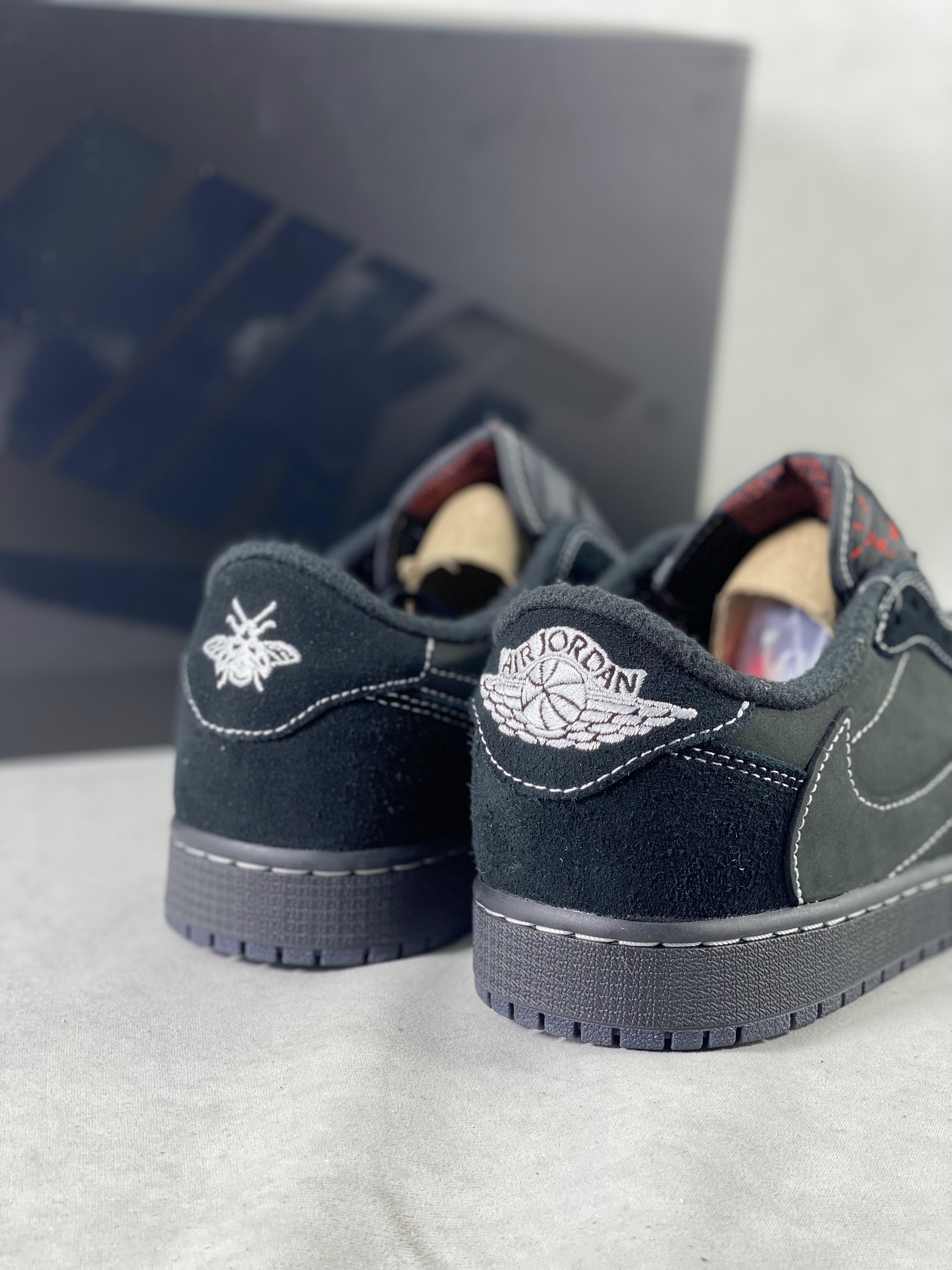 Travis Scott Ã— Jordan Air Jordan 1 Low OG "Black Phantom" Black Warrior low-top trendy retro basketball shoes for men and women, black barb 4.0, item number: DM789